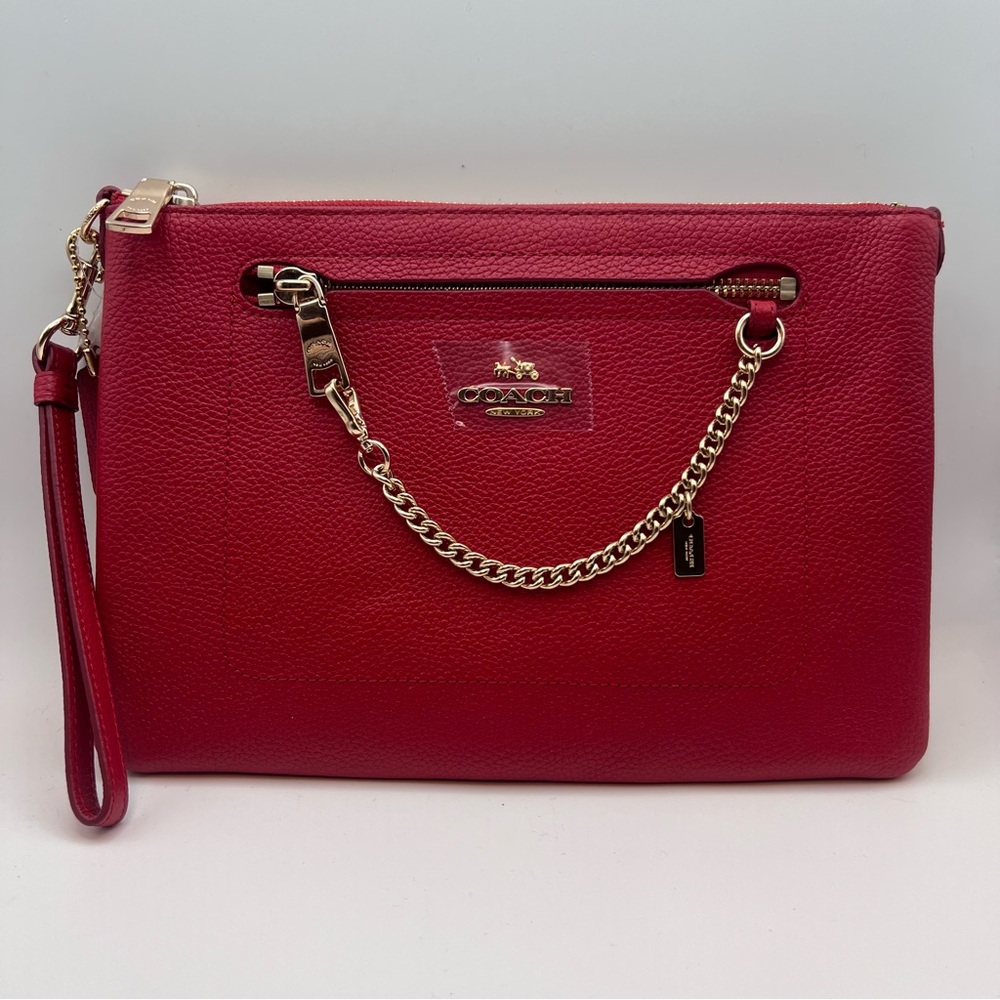 Coach Red Leather Clutch with Gold Hardware